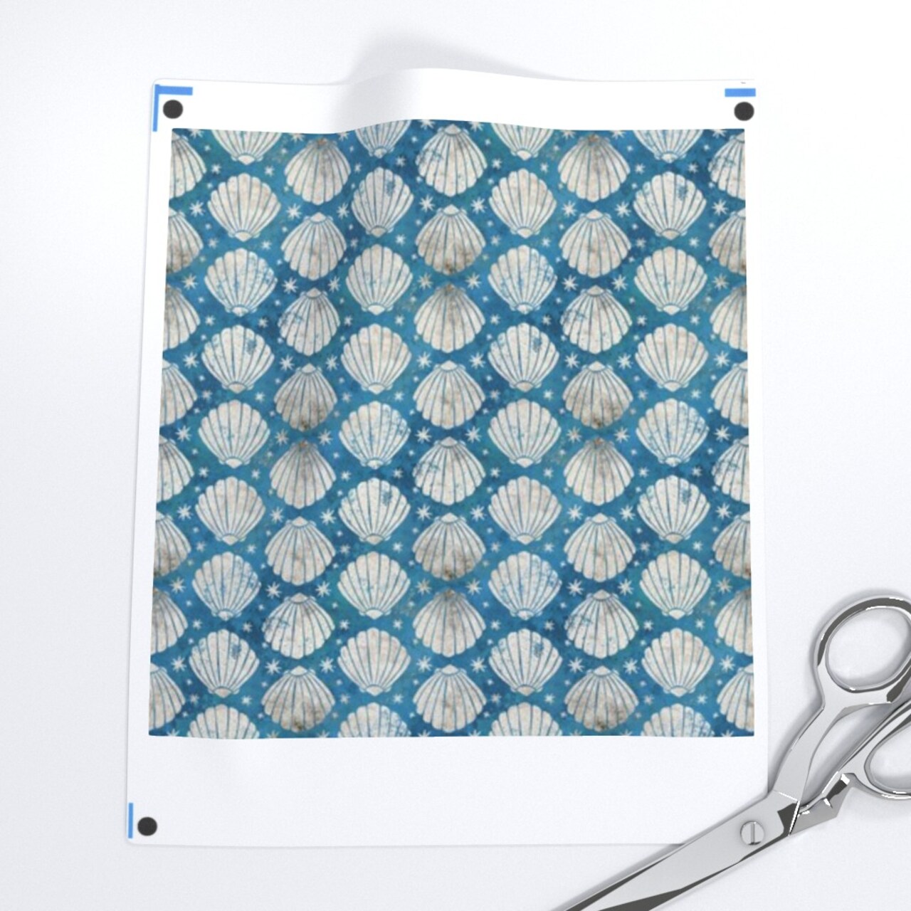 Blue Ocean Nautical Seashells Scallop Shell Coastal Small Scale Seafood Clams Stripes Custom Printed Fabric by Spoonflower Various Fabrics by the Yard or Fat Quarter